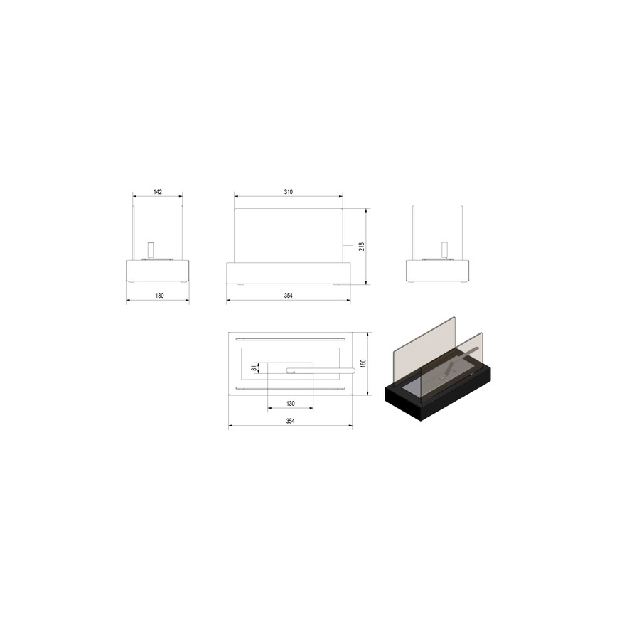 Kratki - BIO takka 21,8x35,4 cm 1kW musta
