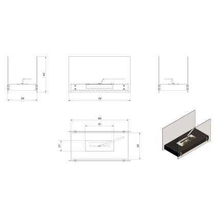 Kratki - BIO takka 40,2x70 cm 2kW musta