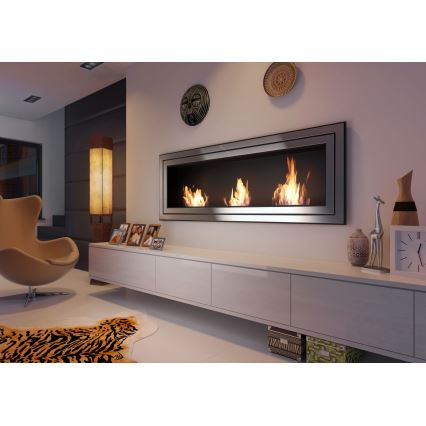 Kratki - Sisäänrakennettu BIO takka 65x180 cm 3x2,5kW kiiltävä kromi