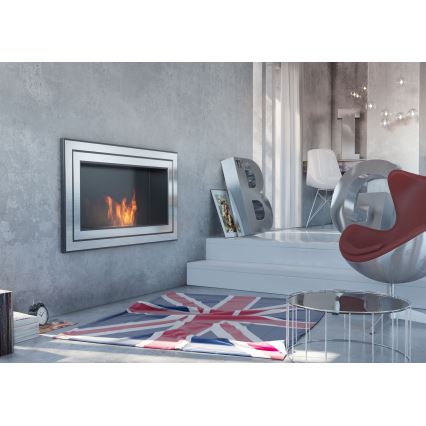 Kratki - Sisäänrakennettu BIO takka 65x180 cm 3x2,5kW kiiltävä kromi