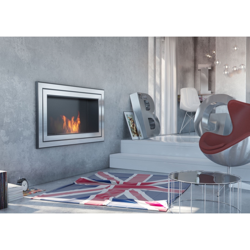 Kratki - Sisäänrakennettu BIO takka 65x180 cm 3x2,5kW kiiltävä kromi