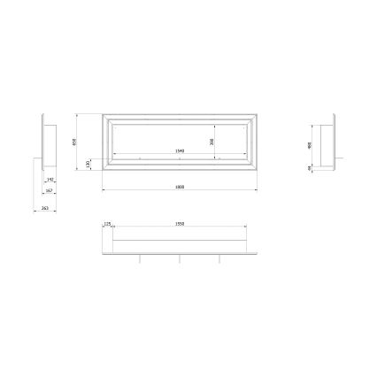 Kratki - Sisäänrakennettu BIO takka 65x180 cm 3x2,5kW kiiltävä kromi
