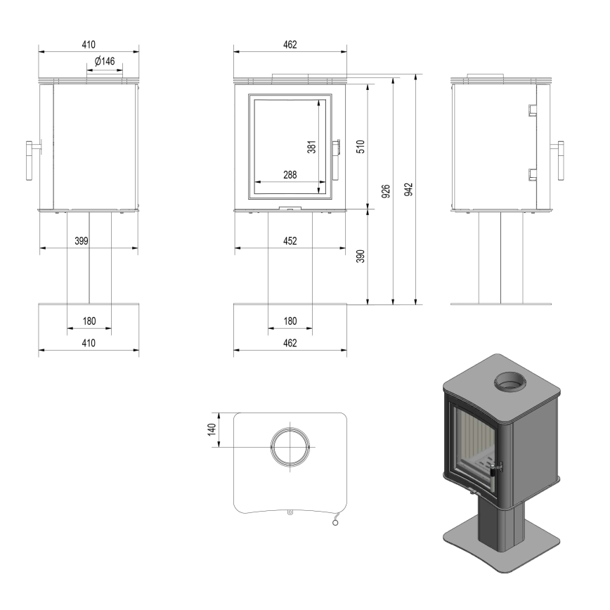 Kratki - Terästakka 7kW 150mm
