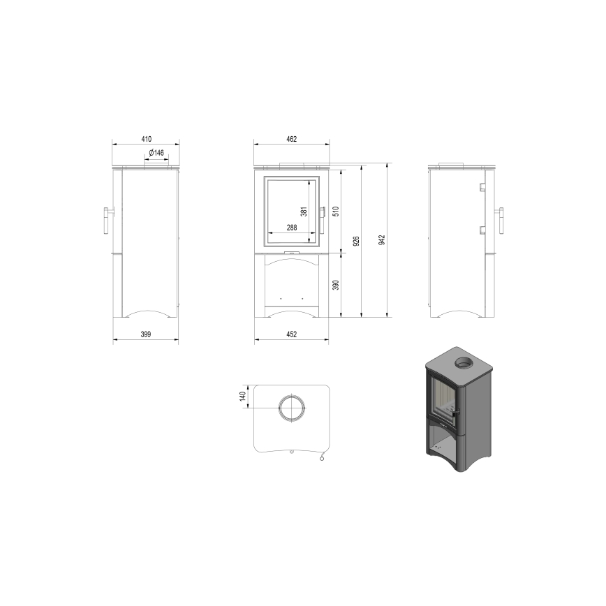 Kratki - Terästakka 7kW 150mm