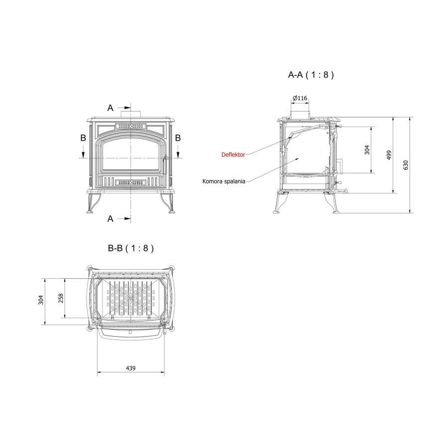 Kratki - Valurautatakka 8kW 130mm