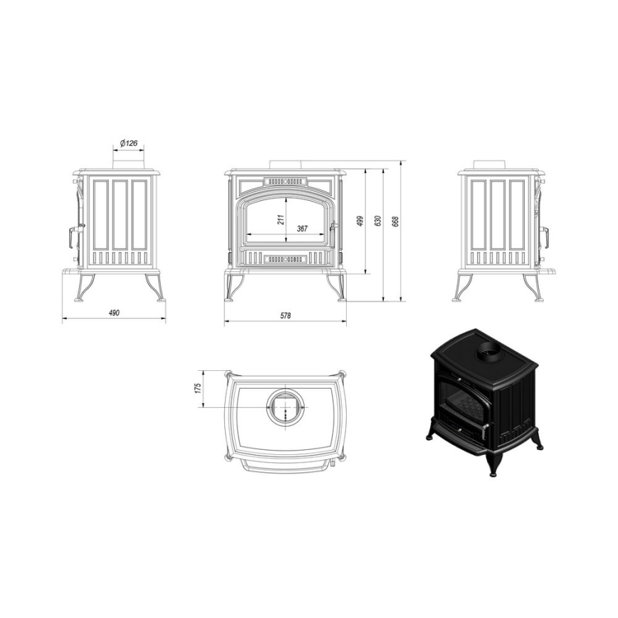 Kratki - Valurautatakka 8kW 150mm