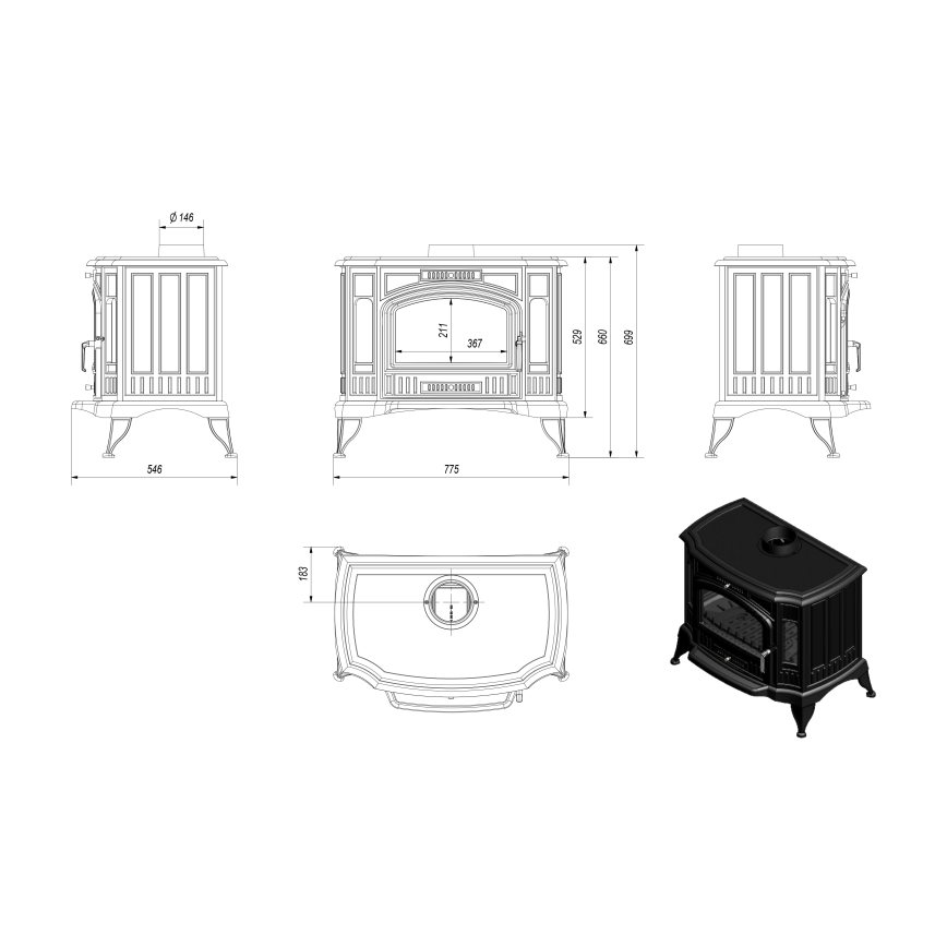 Kratki - Valurautatakka 10kW 150mm