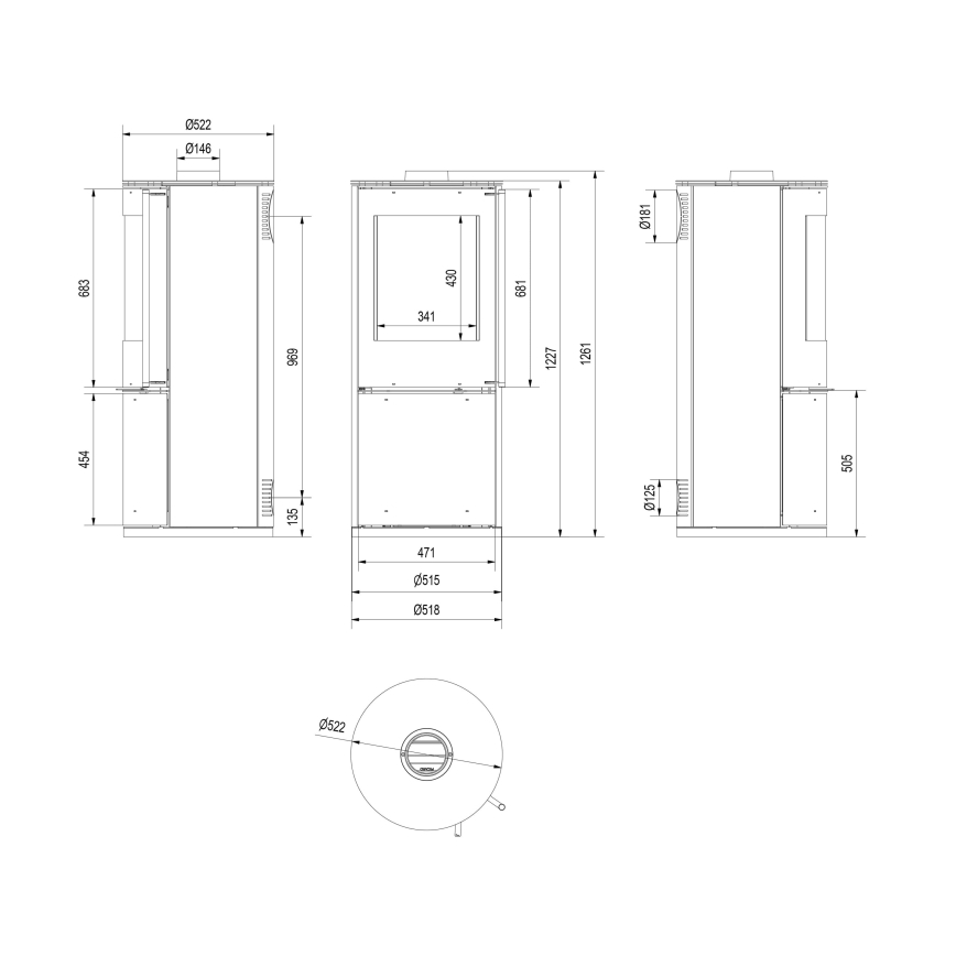 Kratki - Terästakka 9kW 150mm
