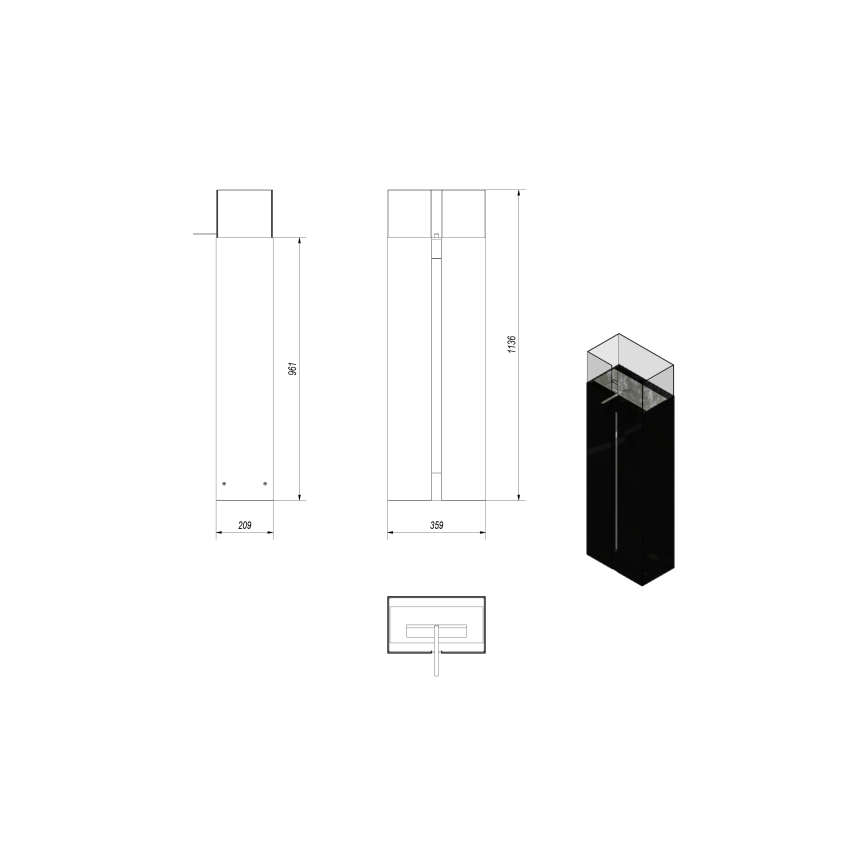 Kratki - BIO takka 113,6x35,9 cm 2kW musta