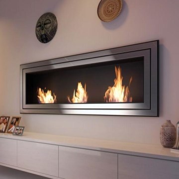Kratki - Sisäänrakennettu BIO takka 65x180 cm 3x2,5kW kiiltävä kromi