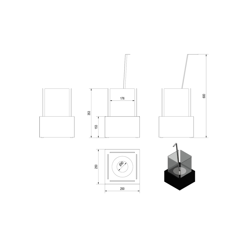 Kratki - BIO takka 35,3x25 cm 1kW musta