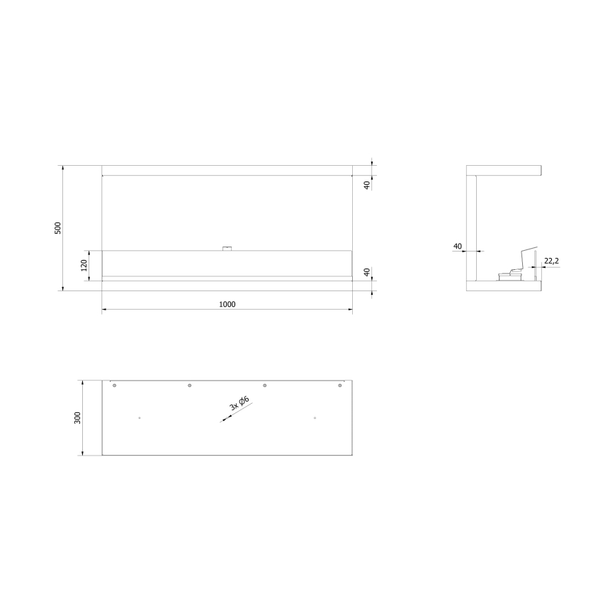 Kratki - Sisäänrakennettu BIO takka 50x100 cm 7kW musta