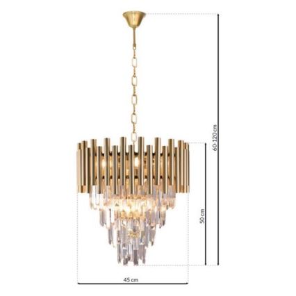 Kristallikattokruunu ketjussa MADISON 9xE14/40W/230V kulta