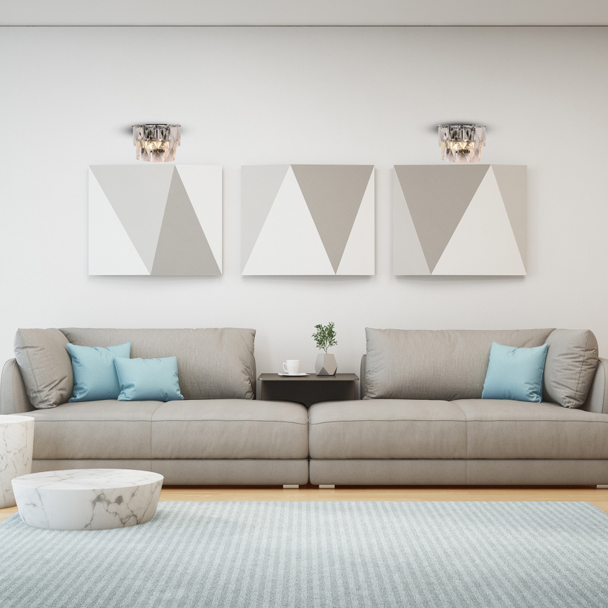 Kristalliseinävalaisin CHELSEA 2xE14/40W/230V kiiltävä kromi