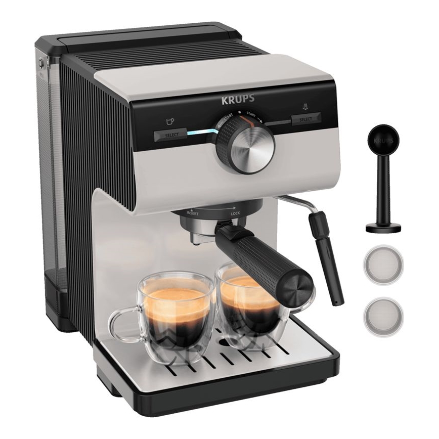 Krups - Lever kahvinkeitin kahdelle kupille AUTHENTIC 1450W/230V harmaa