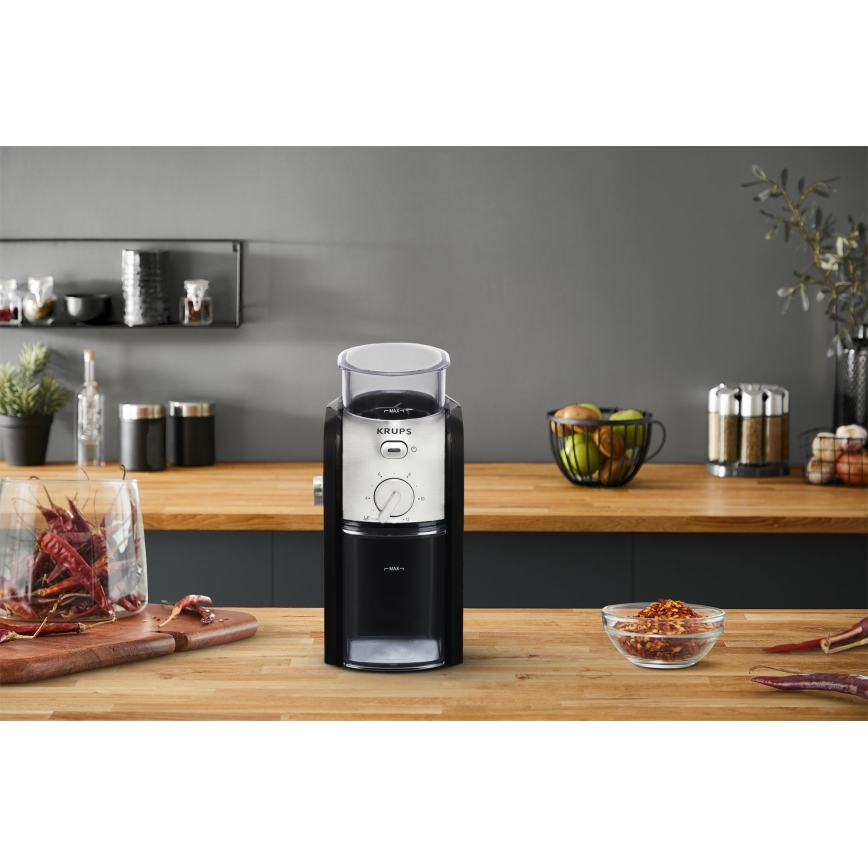 Krups - Sähköinen kahvipapumylly 110W/230V ruostumaton/musta