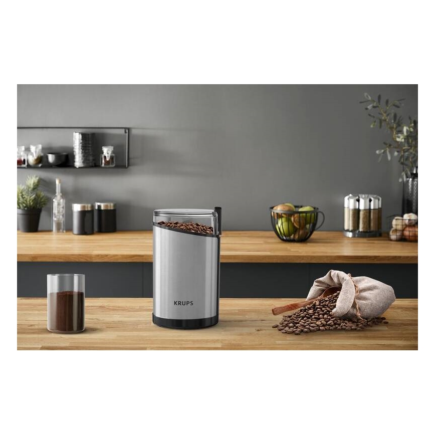 Krups - Sähköinen kahvipapumylly 85g FAST-TOUCH 200W/230V mattakromi