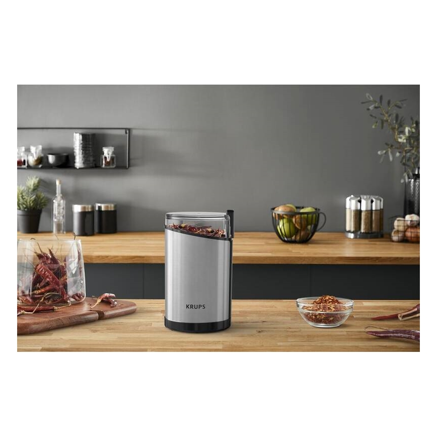 Krups - Sähköinen kahvipapumylly 85g FAST-TOUCH 200W/230V mattakromi