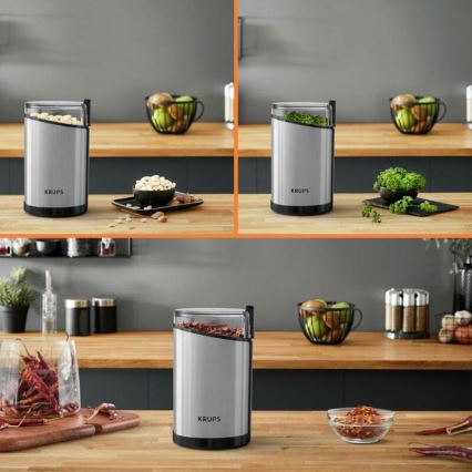 Krups - Sähköinen kahvipapumylly 85g FAST-TOUCH 200W/230V mattakromi