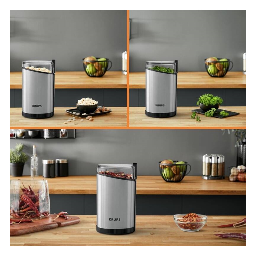 Krups - Sähköinen kahvipapumylly 85g FAST-TOUCH 200W/230V mattakromi