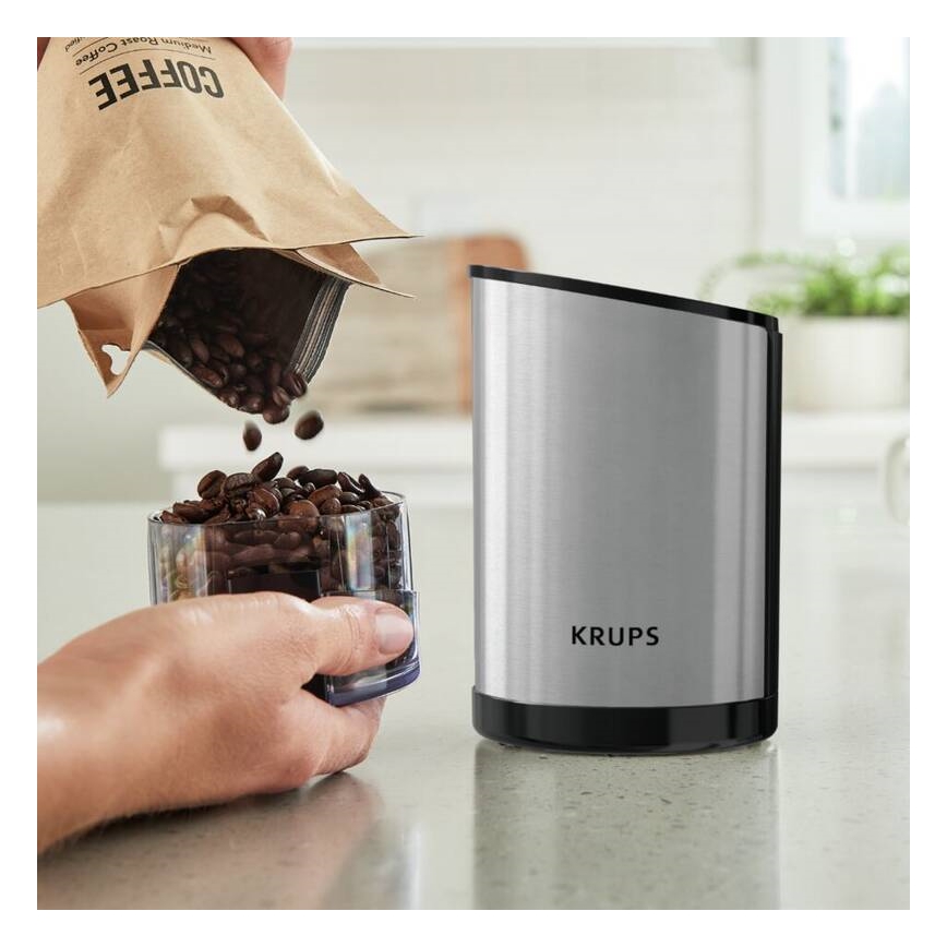 Krups - Sähköinen kahvipapumylly 85g FAST-TOUCH 200W/230V mattakromi