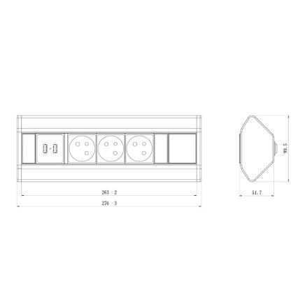 Kulma pistorasiakisko 3x 230V + USB-A 3,1A + USB-C 15,5W 230V