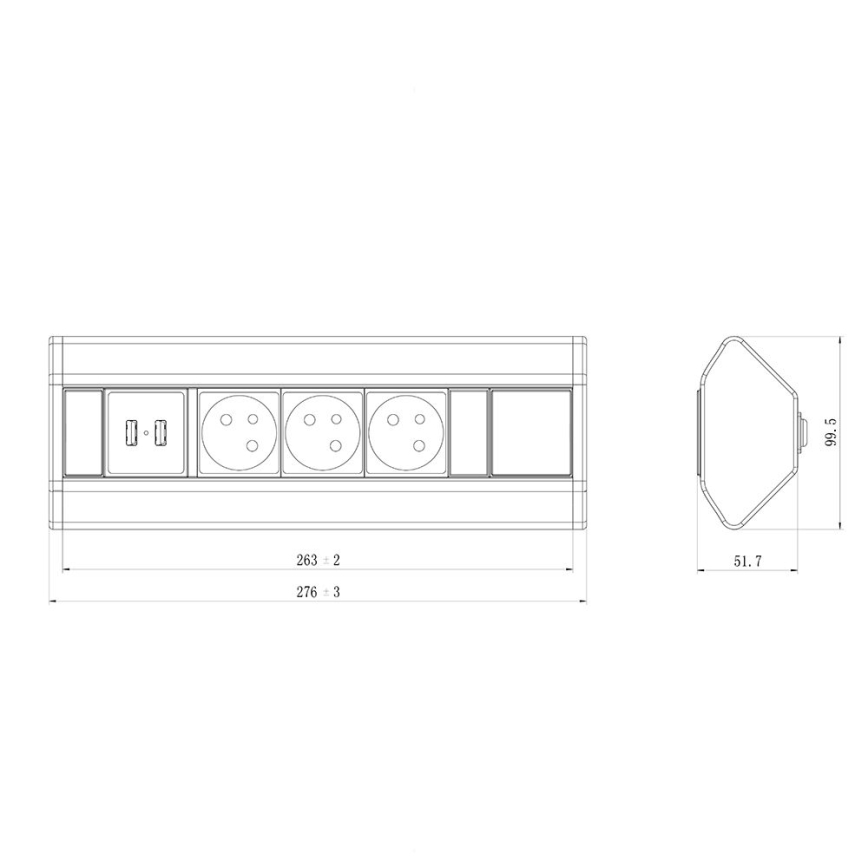 Kulma pistorasiakisko 3x 230V + USB-A 3,1A + USB-C 15,5W 230V