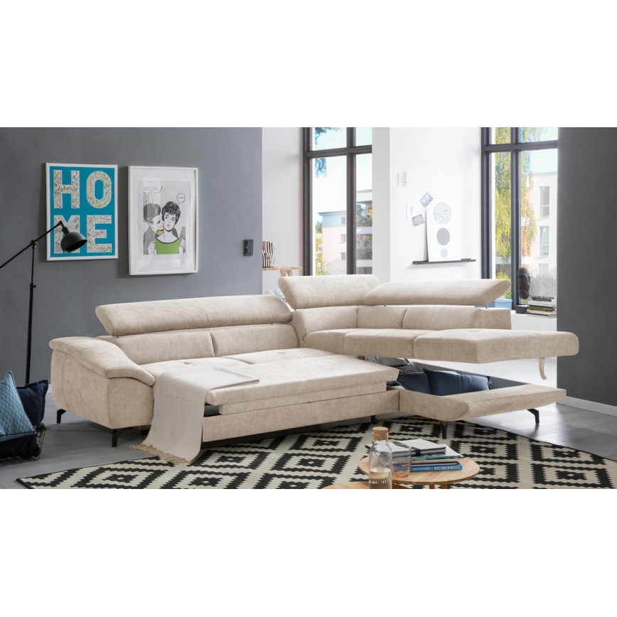 Kulmasohva L-mallinen, säilytystilalla, oikea, beige BRESCIA