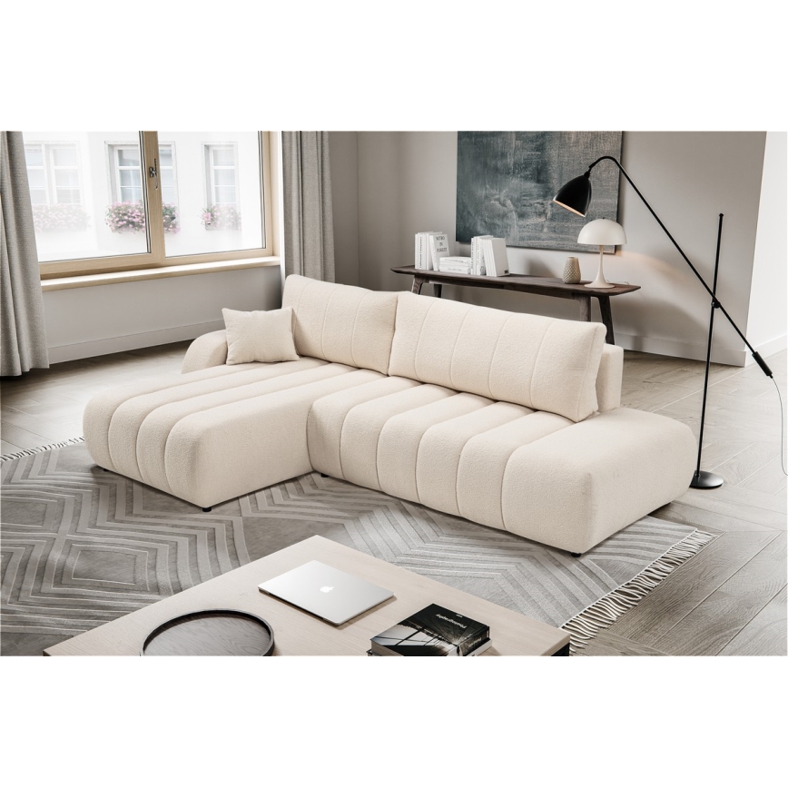 Kulmasohva, jossa säilytystila, L-mallinen, vasen, beige, DESIO, avattava