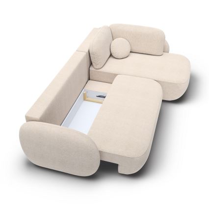 Kulmasohva, jossa säilytystila ja avattava istuinosa, L-mallinen OLBIA oikea, beige