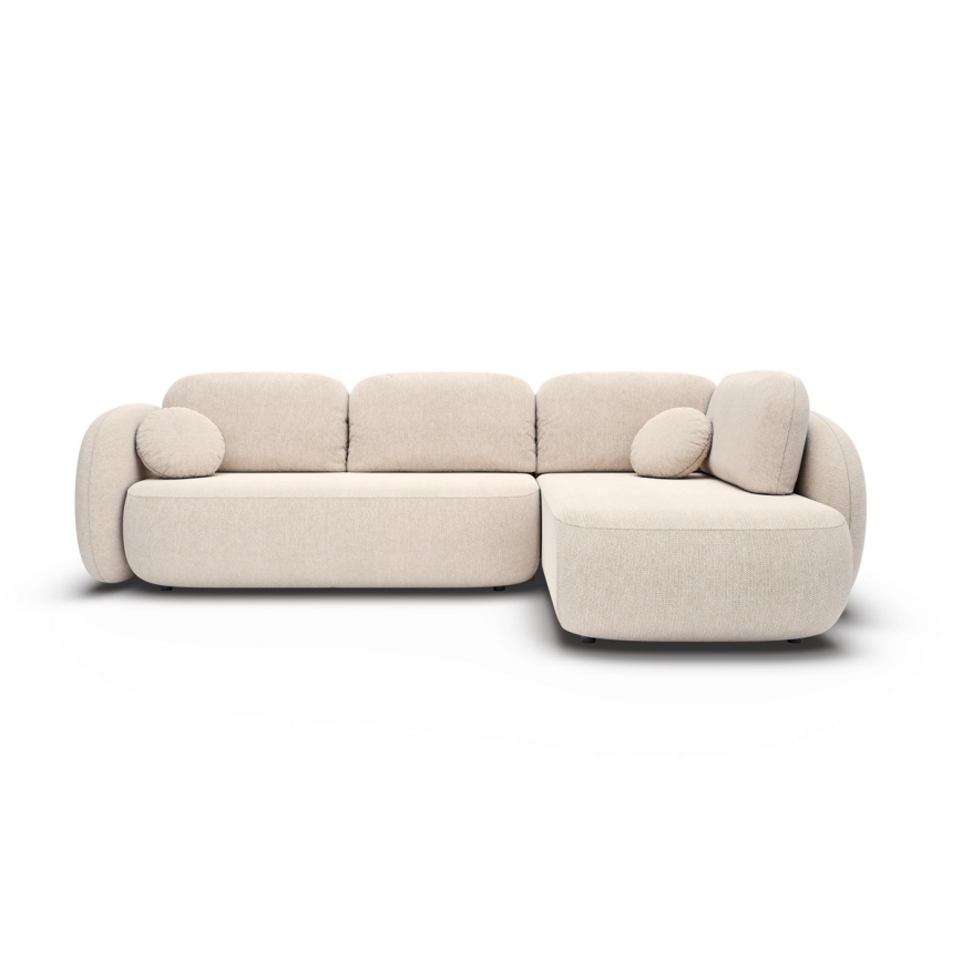 Kulmasohva, jossa säilytystila ja avattava istuinosa, L-mallinen OLBIA oikea, beige