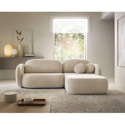 Kulmasohva, jossa säilytystila ja vuodevaikutelma OLBIA oikea, beige