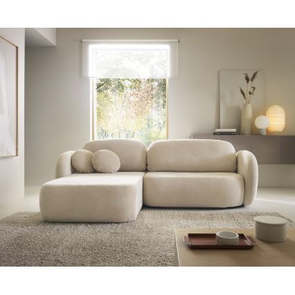 Kulmasohva, jossa säilytystila ja avattava istuinosa, L-malli OLBIA vasen, beige