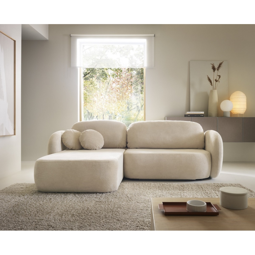 Kulmasohva, jossa säilytystila ja avattava istuinosa, L-malli OLBIA vasen, beige