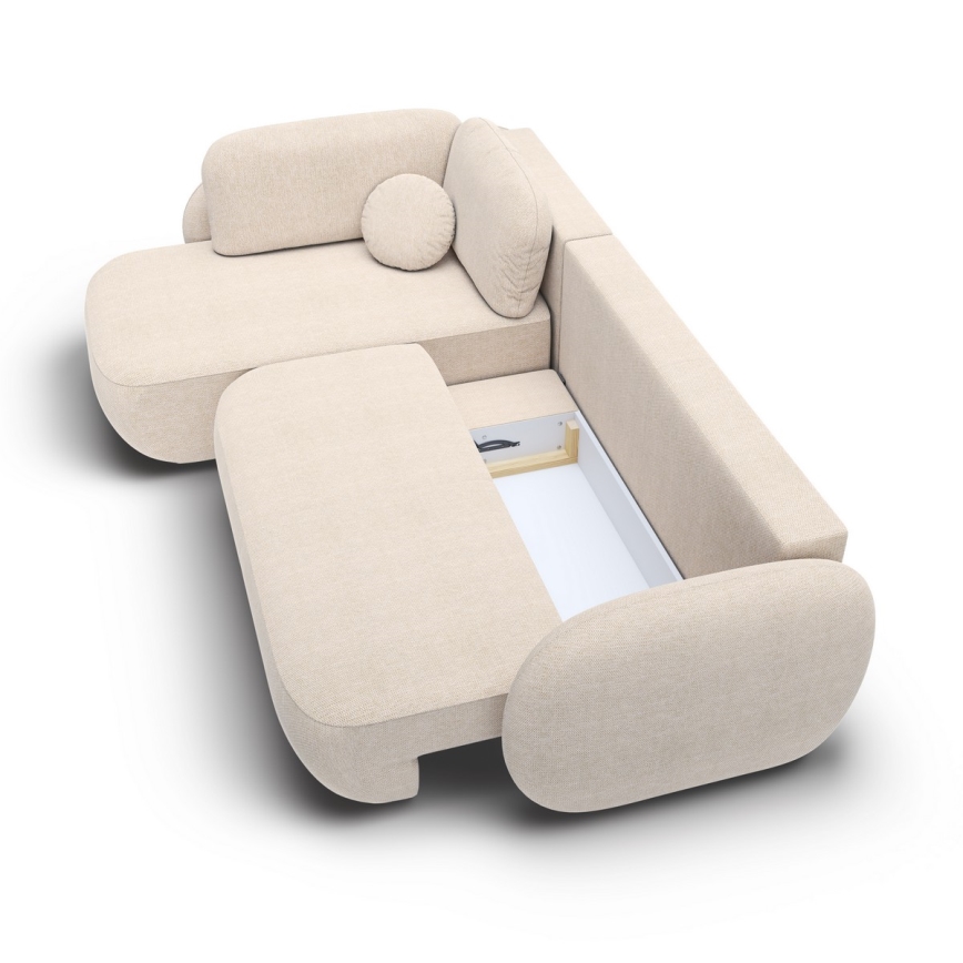 Kulmasohva, jossa säilytystila ja avattava istuinosa, L-malli OLBIA vasen, beige