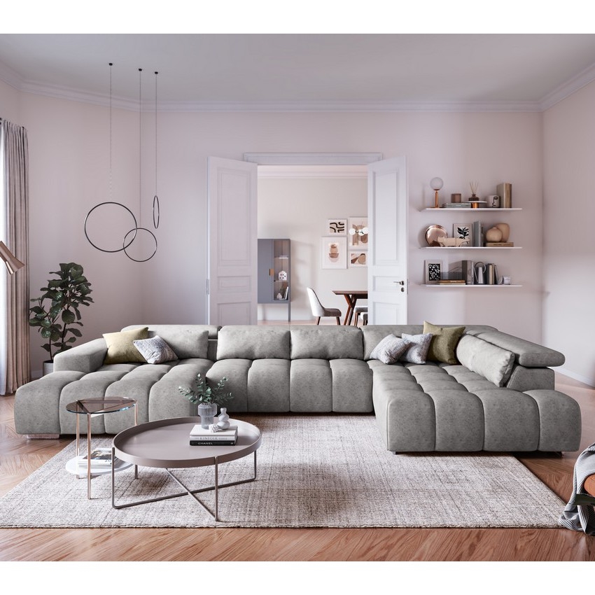 Kulmasohva pääntukityynyillä U-mallinen TROPEA oikea harmaa