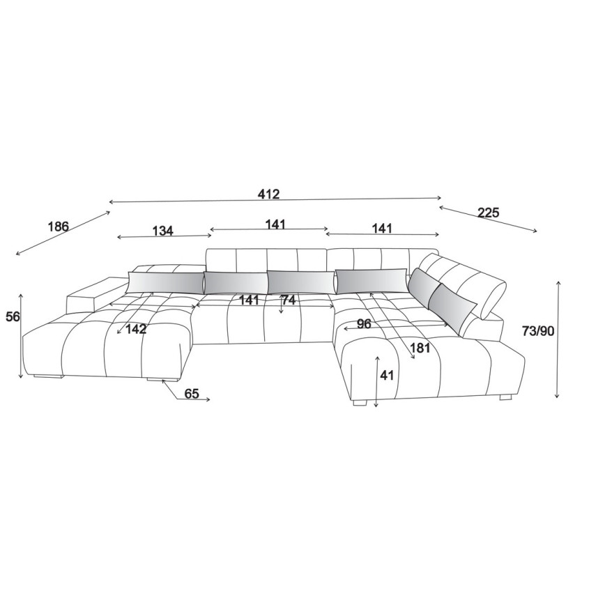 Kulmasohva pääntukityynyillä U-mallinen TROPEA oikea harmaa