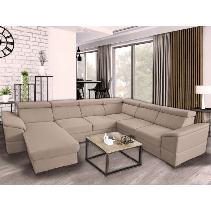 U-sohva, jossa on säilytystila ja universaali kulma, avattava, GRANADA beige