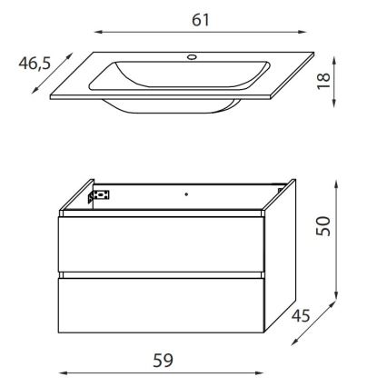 Kylpyhuoneen kaappi pesualtaalla KENWOOD 61 cm tammi