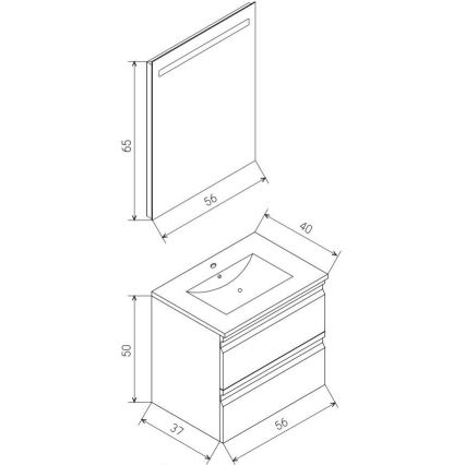 Kylpyhuoneen kaappi pesualtaalla VEDO + LED-peili LED/10W/230V IP44 valkoinen