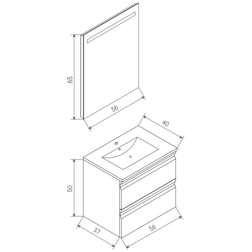 Kylpyhuoneen kaappi pesualtaalla VEDO + LED-peili LED/10W/230V IP44 valkoinen