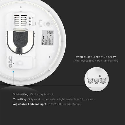 Kylpyhuoneen kattovalaisin anturilla 1xE27/60W/230V IP44 ø 29,6 cm