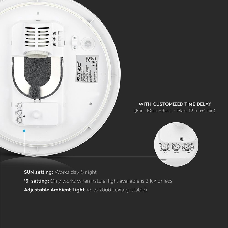 Kylpyhuoneen kattovalaisin anturilla 1xE27/60W/230V IP44 ø 29,6 cm