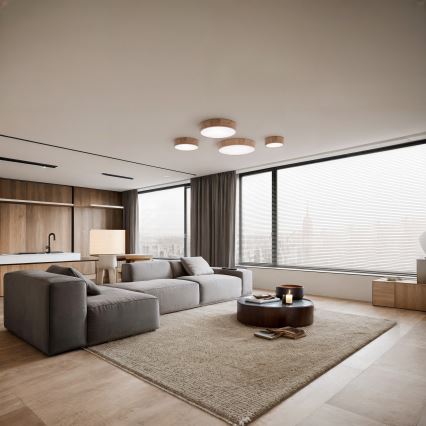 Kylpyhuoneen kattovalaisin anturilla CLEO 4xE27/24W/230V Ø 47,5 cm IP54 tammi