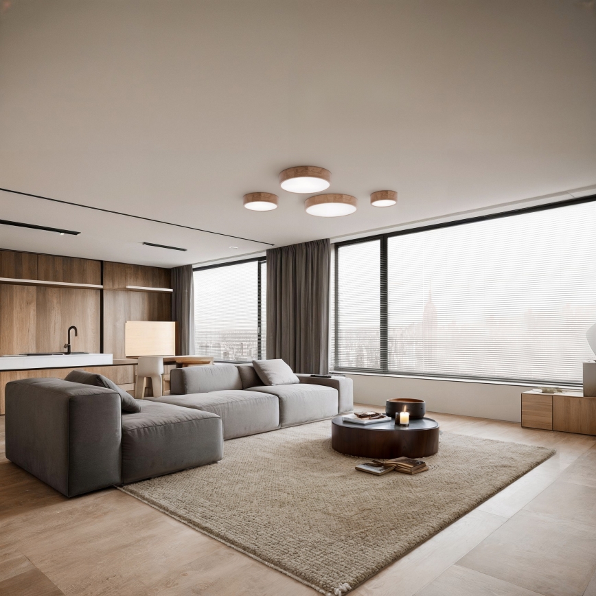 Kylpyhuoneen kattovalaisin anturilla CLEO 4xE27/24W/230V Ø 47,5 cm IP54 tammi