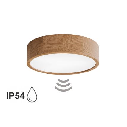 Kylpyhuoneen kattovalaisin liiketunnistimella CLEO 3xE27/24W/230V halkaisija 37,5 cm IP54 tammi