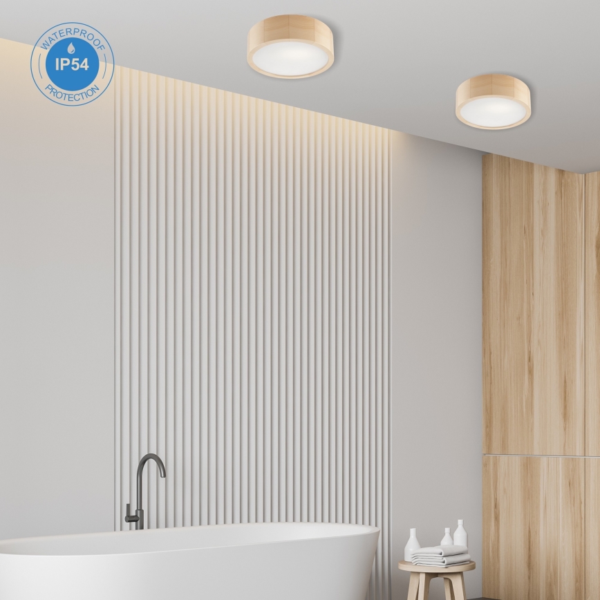 Kylpyhuoneen kattovalaisin NATURAL 2xE27/15W/230V IP54 mänty ø 27 cm - FSC sertifioitu