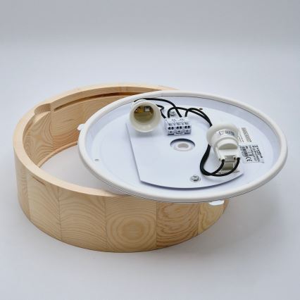 Kylpyhuoneen kattovalaisin NATURAL 2xE27/15W/230V IP54 mänty ø 27 cm - FSC sertifioitu