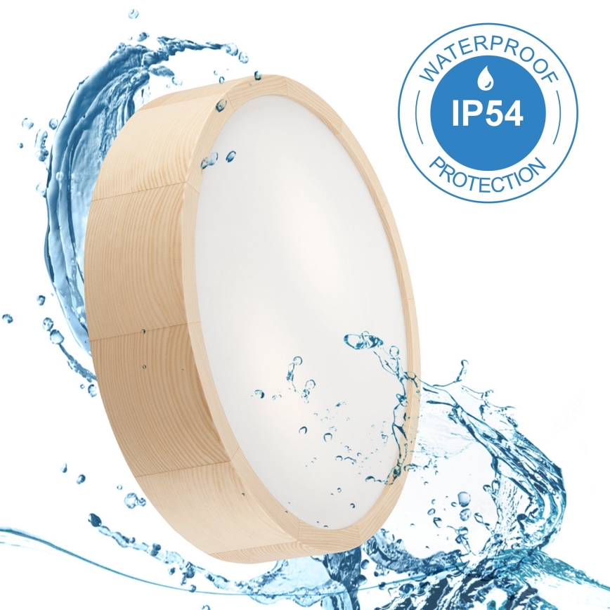 Kylpyhuoneen kattovalaisin NATURAL 3xE27/15W/230V IP54 mänty ø 37 cm - FSC sertifioitu