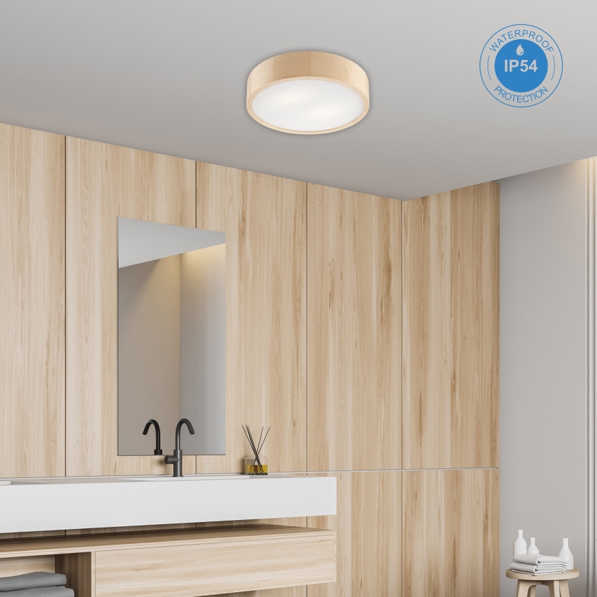 Kylpyhuoneen kattovalaisin NATURAL 3xE27/15W/230V IP54 mänty ø 37 cm - FSC sertifioitu